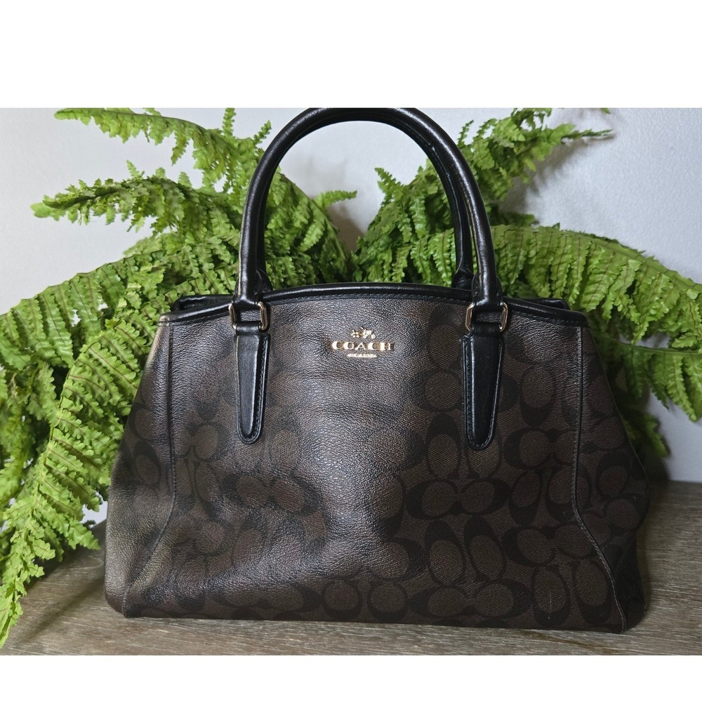 Coach Brown Logo Dome Satchel with Black Handles
